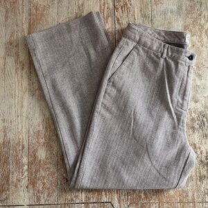 LL Bean Classic Fit Herringbone Pants Tan Womens 14 Flat Front Trousers Straight